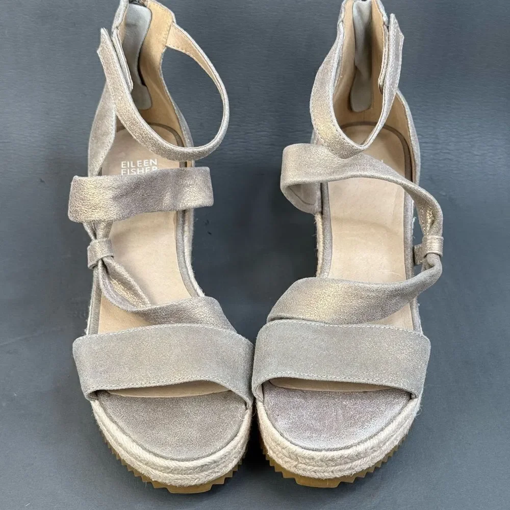 Eileen Fisher Espidrilles Sandals Island Platinum Metallic shoes women’s size 8
